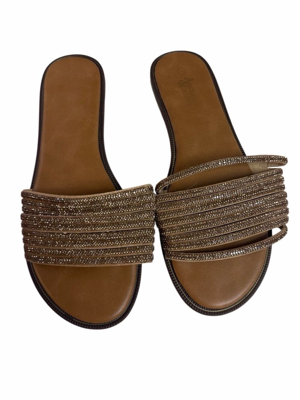 American Exchange Size 11 Gold Sparkle Rhinestone Slide Sandals Slip On Glam